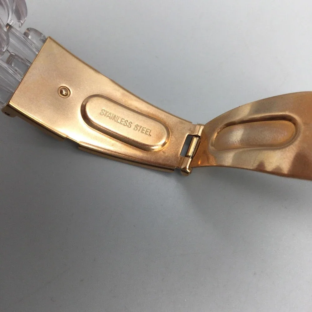 Anne Klein Womens Watch 36mm Rose Gold Dial Clear Resin Bracelet New Battery 6